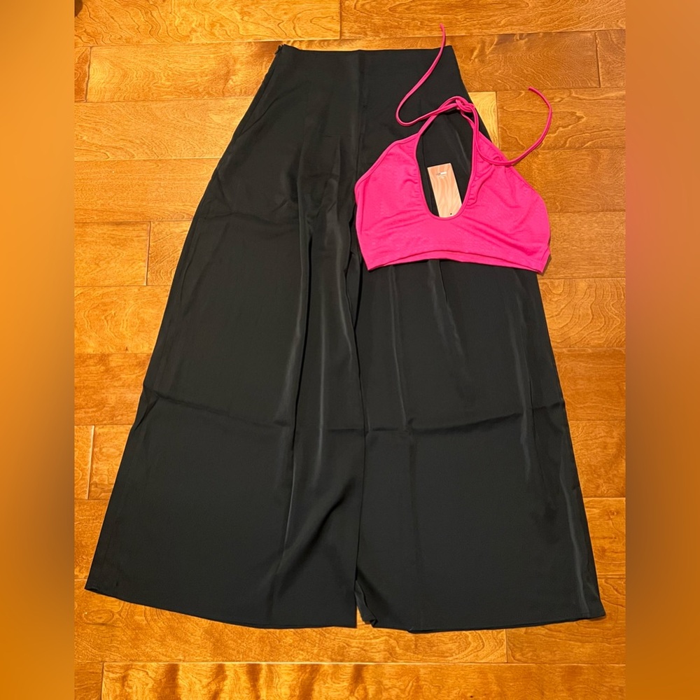 Two-Piece NWT SHIEN SXY Pink Crop Top size M(6)/ NWOT Wide leg pants Size S (4)